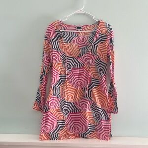 MudPie Women’s Orange and Pink Umbrella Graphic Beach Swim CoverUp, Size Medium